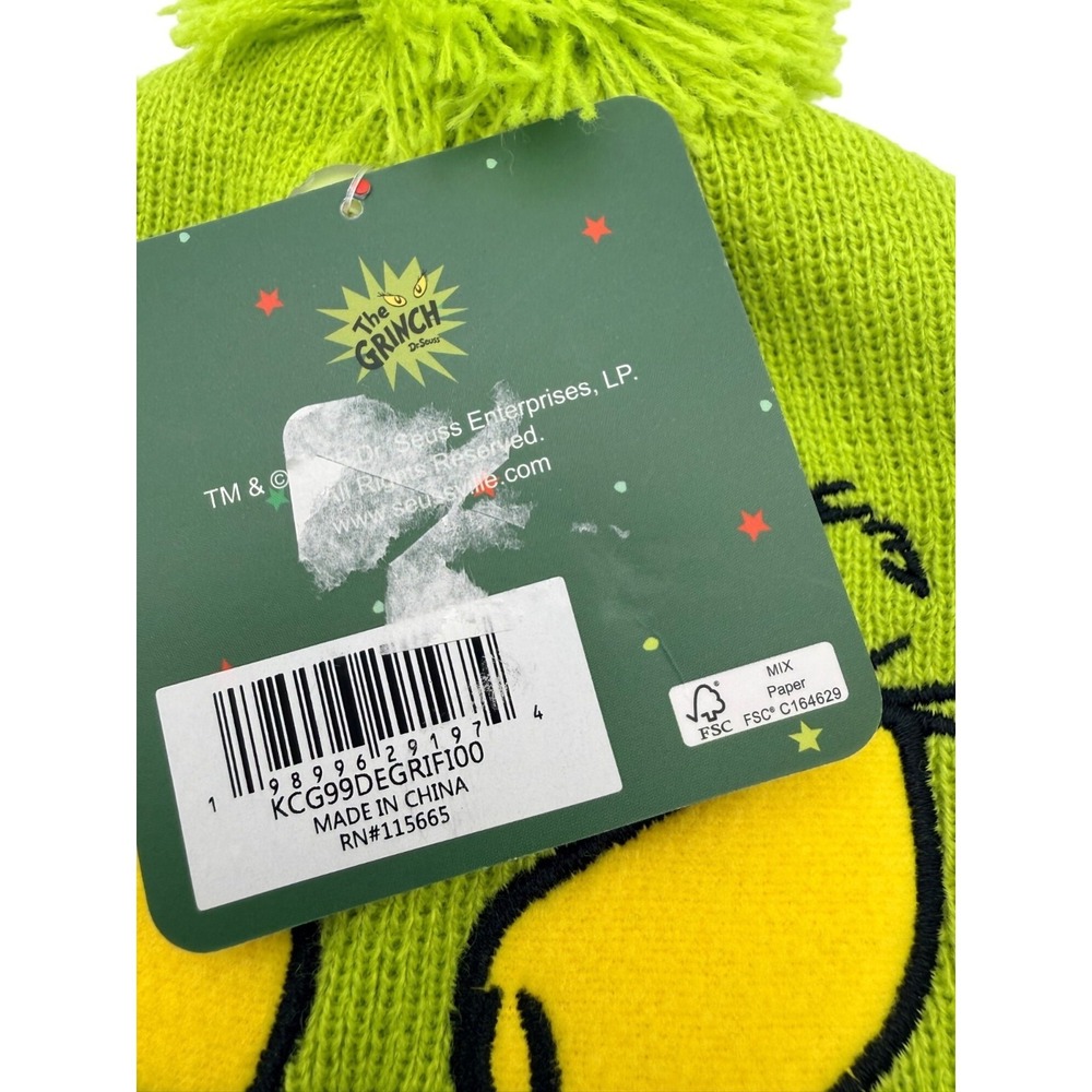 NEW How Grinch Stole Christmas Dr. Seuss Green Christmas Beanie Hat Heart Pom - Picture 6 of 9